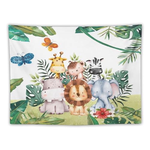 Kurtect Jungle Safari Tapestry,for Kids Boys Girls Watercolor Cartoon Forest Animals Tropical Leaf Tapestries for Party Beach Picnic Blankets Tablecloths Living Room Wall Deocr, 30x40 in - color: style-3, size: 40"L x 30"W