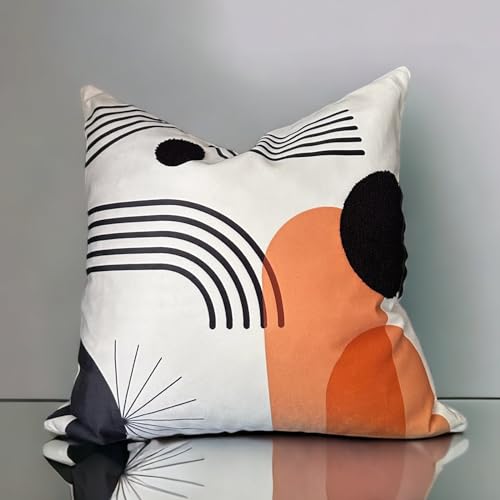 AYAY Decorative boho pillow covers 18x18 –throw pillows for couch bed, set of 2 Boho cases textured tufted and printed abstract,soft with velvet touch pillows washable indoor cover bedroom pillowcases - color: Black/White Boho Rainbow