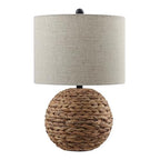 JONATHAN Y 21.5" Brown Modern Coastal Woven Rattan Globe LED Table Lamp for Bedroom, Oatmeal Linen Drum Shade, LED Bulb Included, Rustic Bedside Lamp for Living Room JYL6514A - color: Brown