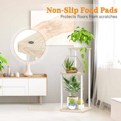 Oppro 3 Tier Plant Stand Indoor Outdoor, Metal Wood Tiered Corner Plant Stands Pot Holder, Wood Flower Shelf Orchid Display Rack for Living Room Bedroom Balcony Garden Patio, Modern White - color: White-3 Tier