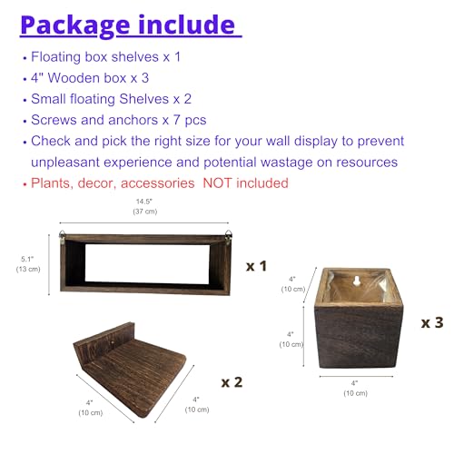 LaLaGreen Wood Planter Box for Indoor Plants (6 Pack) Wooden Wall Hanging Planters for Dried Flowers, Modern Farmhouse Wall Mount Greenery Decor Living Room, Bedroom, Kitchen, Office Home Garden - size: 6-pc Set B