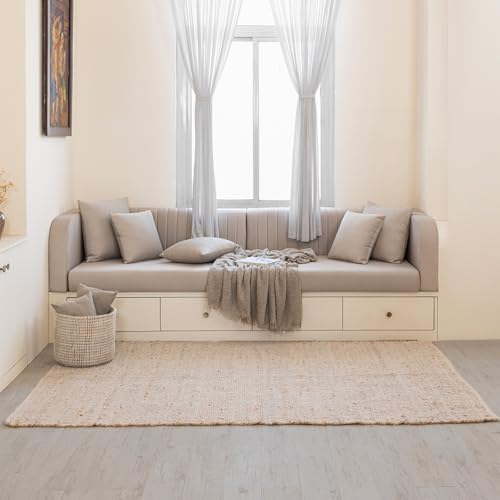 HOMEMONDE Hand Woven Jute Cotton Area Rug 5' x 8' ft Rectangle Natural Farmhouse Rug - Rustic Vintage Bohemian Rug for Living Room, Bedroom, Dining Room - color: Natural Jute, size: 5' x 8' (Rectangular)