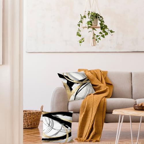Black White and Gold Pillow Covers, Abstract Black and Gold Pillow Covers 26x26 Set of 2, Modern Boho Home Decor, Black and Gold Pillows Decorative Throw Pillows for Couch Living Room Bedroom - color: Black White and Gold, size: 26" x 26" (Pack of 1)