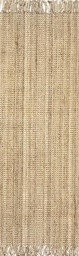 Nuloom Daniela Natural, 2'6" x 6', Handmade, Jute, Tassel, Soft and Textured, High Traffic, Stain Resistant, Easy Clean, Durable Runner for Bedroom, Living Room, Dining Space, Foyer, Entryway - color: Natural, size: 2'6" x 6' (Runner)