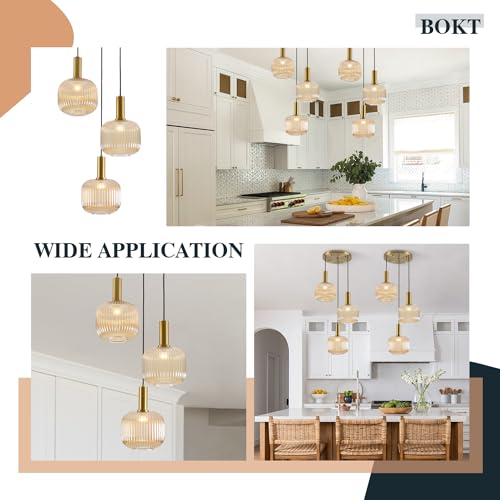 BOKT Gold Cluster Globe Glass Ceiling Chandelier 3-Light Amber Hanging Pendant Light Brushed Brass Dining Room Chandelier Stair Adjustable Hanging Light Fixture for Corridor Entryway - color: Amber 3-Light