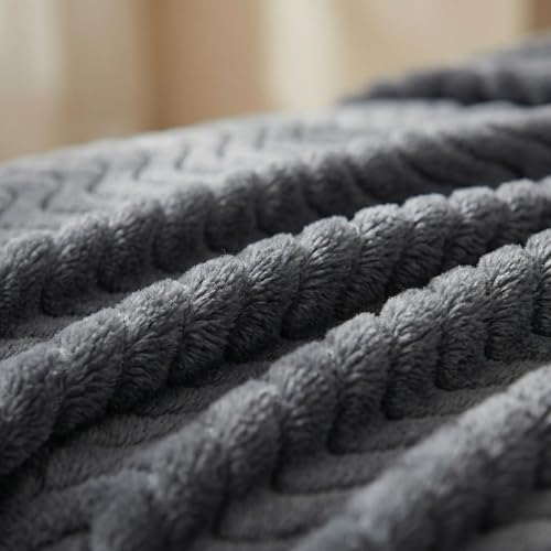Exclusivo Mezcla Fleece Bed Blanket Queen Size, Lightweight Jacquard for Spring Summer, Soft Cozy Breathable Blankets, Dark Grey, 90x90 Inches - color: Dark Grey, size: Queen ( 90x90 IN )