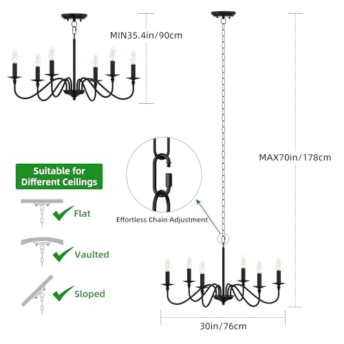 Black Chandelier, 6-Light Farmhouse Candle Chandelier 29'', Rustic Industrial Hanging Light Fixture for Dining Room, Kitchen Island, Living Room, Entryway, Bedroom, Foyer - color: Matte Black
