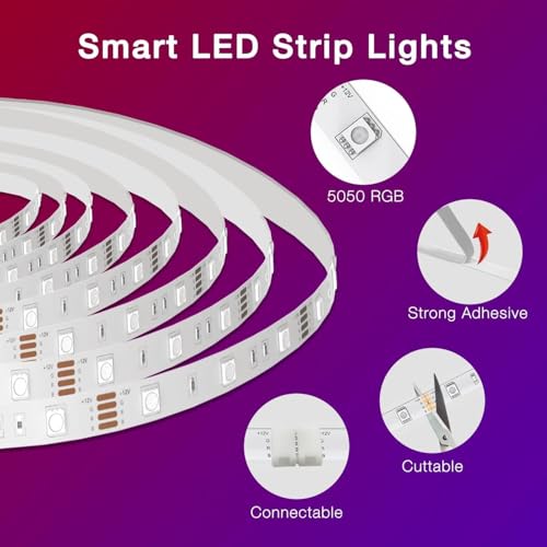 DAYBETTER Smart WiFi Led Lights 200 ft, Led Strip Lights Work with Alexa and Google Assistant, App Voice Remote Control Music Sync Color Changing RGB Strip Lighting for Bedroom Room Decor, 100 ft *2 - size: 200FT