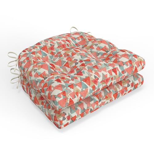 Abstract Indoor/Outdoor Chairpad with Ties, Tufted Weather, and Fade Resistant, 15.5" x 16", 2 Count - color: Reef Point Coral, size: 15.5" x 16"