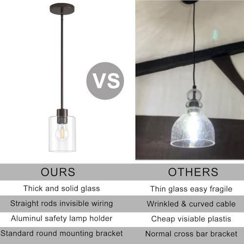 Oil Rubbed Bronze Pendant Lights Kitchen Island - Clear Glass Pendant Light Fixture Multiple Stems Rods 3 Units 12 Inch 3 Units 4 Inch (2 Pack Oil Rubbed Bronze Downrod) - color: Oil Rubbed Bronze 2PK