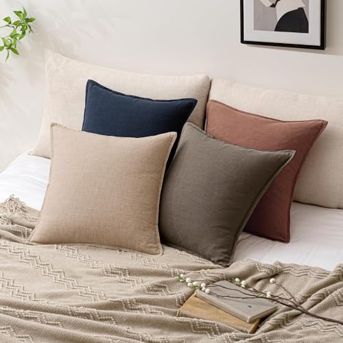 Decorative Linen Solid Throw Pillow Covers 18x18 Inch Set of 2 Coffee Boho Accent Farmhouse Pillows Modern Neutral Home Decor for Couch Sofa Living Room Bed - color: Coffee, size: 18" x 18" (Pack of 2)