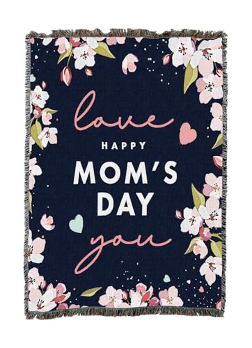 Pure Country Weavers Mom's Day Cherry Blossoms - Navy Blanket - Gift Tapestry Throw Woven from Cotton - Made in The USA (50X60) - color: Cherry Blossoms - Navy, size: 50x60