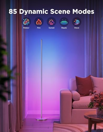 Govee RGBIC Floor Lamp, LED Corner Lamp Works with Alexa, Smart Modern Floor Lamp with Music Sync and 16 Million DIY Colors, Color Changing Standing Lamp for Bedroom Living Room Silver - color: Silver