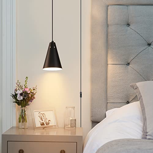 Black Plug In Pendant Light,Hanging Lights With Plug In Cord On/Off Switch, Mini Pendant Lights for Kitchen Island,Modern Farmhouse Pendant Light Fixture with Metal Shade,Hanging Lamps for Bedroom - color: 1Pack black-Plug in