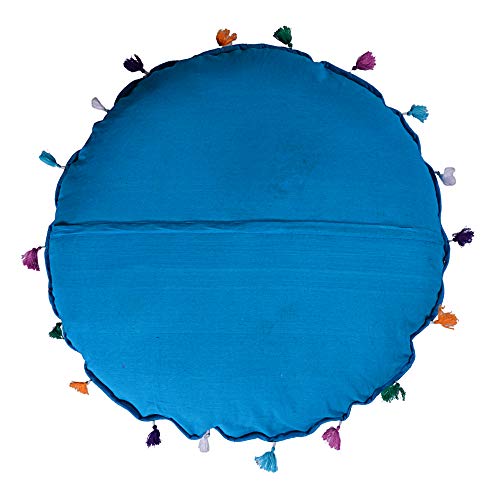 Rajasthani Handmade Colorful Decorative Floor Pillow Cover Meditation Patchwork Patchwork Cushion Seating Accent Boho Chic Indian Handmade Cover ONLY (Turquies, 32X32 Inches) - color: Turquies