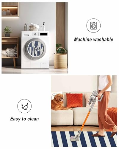 Navy Blue Stripes Kitchen Runner Rug 2'x4', Washable Woven Cotton Area Rug with Tassels Bathroom Hallway Rug, Farmhouse White Simple Vertical Striped Entryway Bedroom Rug Non Slip Throw Rug Carpet - color: Navy Blue, size: 2 x 4 ft