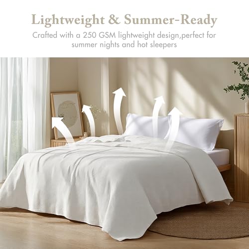 Madison Park Freshspun Basketweave Luxury Cotton Blanket Cream 108x90 King Size Basketweave Premium Soft Cozy 100% Cotton For Bed, Couch or Sofa - color: Cream, size: King