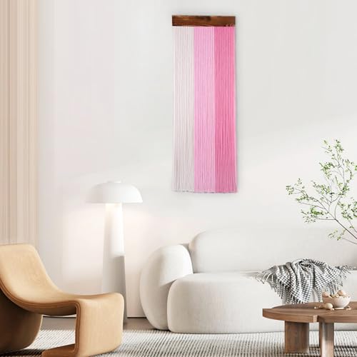 SCECALA Pink Small Macrame Wall Hanging Tapestry, Boho Hanging Macrame Pink Wall Art Boho Yarn Handmade Long Tapestry for Living Room Bedroom Modern Home Decor, 30.7x11.8 inch - color: Light Pink