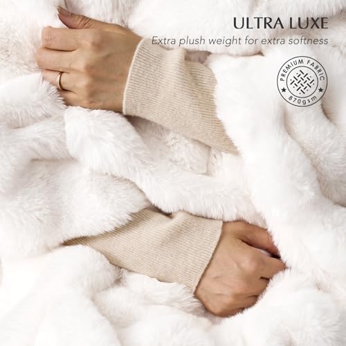 EverGrace Ultra Soft Luxury Fluffy Faux Rabbit Fur Throw Blanket, Thick Warm Bubble Throw for Bed, Cozy Plush Reversible Blankets for Couch, Chair, Sofa, Ivory White, 90x90 Inches - color: Ivory White, size: 90"x90"