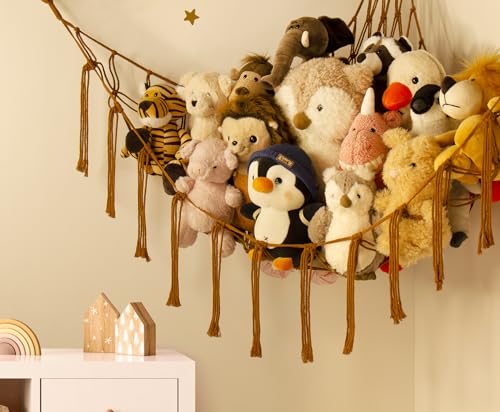mirolam Stuffed Animal Hammock-Large Stuffed Animal Net For Toys Corner-Hanging Stuff Animal Toy Storage Organizer For Plush Plushie Display Caramel Toy Storage Girl Room Bedroom Boho Nursery Decor - color: Caramel, size: Standard(41.5"L x 55.2"W x 41.5"H