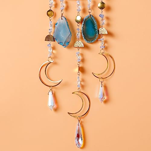 Agate Gemstone Dream Catcher 7 Chakra Tree of Life Dream Catcher with Crystal Stones Handmade Dreamcatcher Wall Decor for Adults Boys Girls,Bedroom,Wedding,Garden,Bless Gift(Blue Moon with Pendant) - color: Blue Moon Agate With Pendant