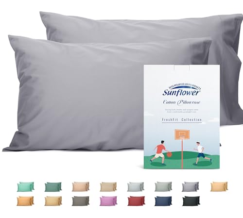 Sunflower Queen Pillowcases Set of 2, 100% Cotton Queen Pillow Cases 2, 20×30 inches Frost Gray, Soft and Breathable - color: Frost Gray, size: Queen (20"x30")