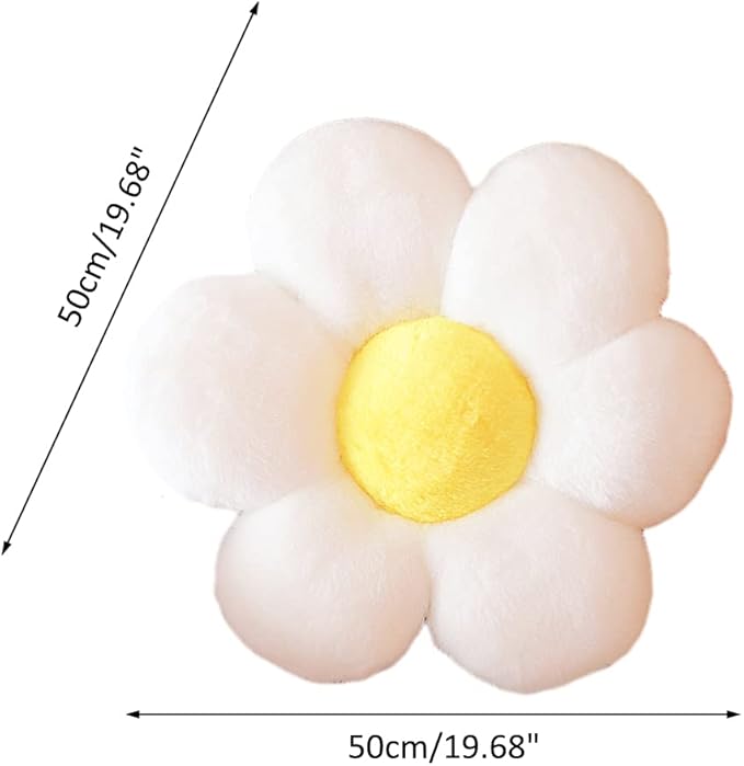 lannery Flower Plush Throw Pillows, Flower Floor Pillow Seating Cushion Toy for Reading, Room, Watching TV (19.7", White-2)