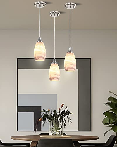 karyfine Mini Art Glass Pendant Lights Kitchen Island Blown Glass Pendant Lighting with Brushed Nickel Finish Adjustable Cord Ceiling Hanging Lamp for Hallway,Dining Room White and Dark Blue-1P - color: White and Dark Blue-1Pack