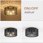 Rattan Ceiling Light Fixture, 3-Light Bohemian Modern Woven Ceiling Light, Black Boho Flush Mount Ceiling Light for Bedroom Living Room Dining Room, Bulb Not Included - color: Black, size: 3-Light-Round