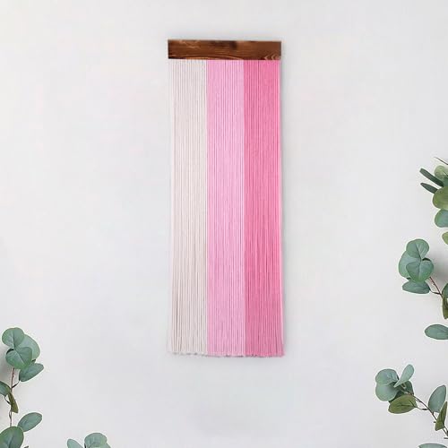 HVEST Pink Macrame Wall Hanging Boho Pink and Beige Wall Decor Handmade Woven Striped Macrame Wall Art for Living Room Bedroom Office Apartment Yoga Room Home Decor, 31.5L X 11.8W inches - color: Pink