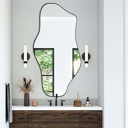 Irregular Frameless Mirror, 47.2"x21.6" Modern Asymmetrical Wall Mirror Abstract Unique Shaped Mirrors for Living Room Bedroom Hallway Entryway, Horizontal or Vertical Hanging - color: Black, size: 47.2"L x 21.6"W