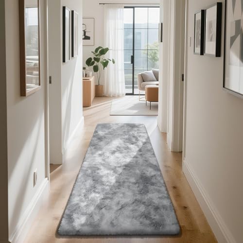 Soft Runner Rugs for Bedroom, Mottling Grey 2x6 Area Rugs Fluffy Rug Shag Area Rug Carpet, Bedside Rug for Living Room Bedroom Room Home Decor - color: Mottling Grey, size: 2' x 6' (Rectangular)