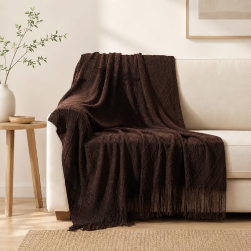 BATTILO HOME Dark Brown Throw Blanket for Couch, Chocolate Knit Throw Blankets for Home Decor, Decorative Brown Blanket for Foot of Bed, 50"x60" - color: Diamond Brown, size: 50 x 60 in.