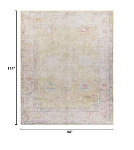 Hauteloom Zinnia Vintage Distressed Faded Area Rug - Oriental Bohemian Turkish Floral Carpet - Machine Washable Rug - Stain Resistant - Pet Friendly - Pink, Green, Blue - 7'6" x 9'6" (8x10) - color: Light Brown, Medium Gray, Dark Brown / Bozkurt, size: 7'