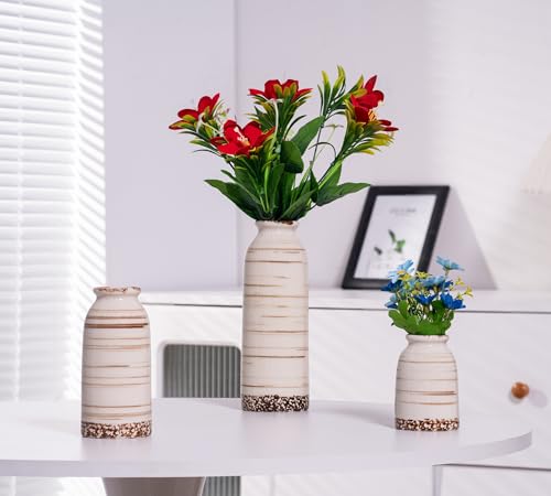 Beige Ceramic Vase Set of 3, Farmhouse Decorative Vase for Pampas Grass, Living Room, Bathroom, Bookshelf, Centerpieces Beige - color: Beige