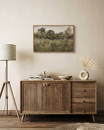 InSimSea Framed Canvas Wall Art Vintage Decor, Room Decor Wilderness Field Paintings Large Canvas Wall Art Prints, Nature Scenery Kitchen Bathroom Bedroom Decor, 16"x24" - color: Grassland, size: 24"L x 16"W