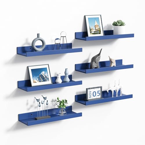 upsimples Floating Shelves for Wall, Wall Shelves for Decor Storage Set of 6, Wall Mounted Wood Shelf for Bedroom, Living Room, Bathroom, Kitchen, 15.7 inch Long Picture Ledge Shelf, Navy Blue - color: Navy Blue, size: 15.7in