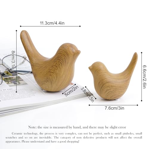 Notakia Wood Look Ceramic Birds Statues Home Decor Modern Style Decorative Ornaments for Living Room, Bedroom, Office Desktop, Pottery barn Decor - color: 2pcs Wood-look