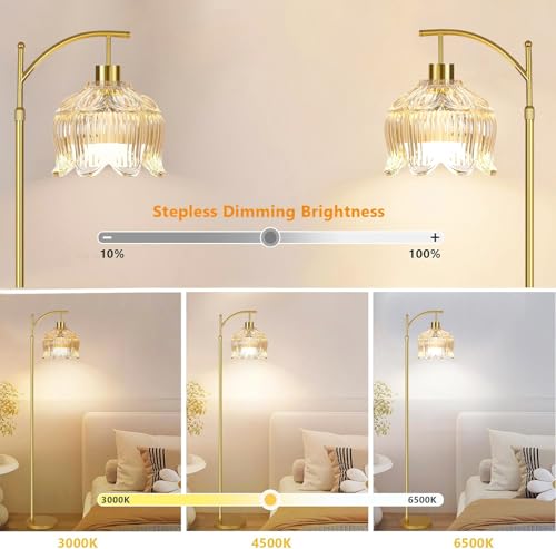 QIYIZM Flower Floor Lamp for Living Room,Bedroom,Gold Dimmable Standing Lamp with Remote,Glass Mid Century Modern Brass Tall Lamp Boho Floor Lamps Arc Stained Floor Light Lamp Bohemian - size: 32-Floor Lamp