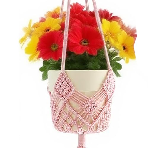 2 Pack Macrame Hanging Planters with Patterns - Stylish Plant Hangers Crochet Boho Plant Holder Hanging Plant Basket for Up to 6 Inch Pots(Pink) - color: Pink