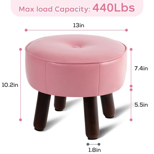 oakvivo Small Foot Stool Round Pouf Ottoman, 13'' Leather Foot Rest with Non-Skid Rubber Legs, Foolstool Ottomans for Couch, Sofa Footrest Step Stool for Living Room Bedroom Entryway Office, Pink - color: Pink