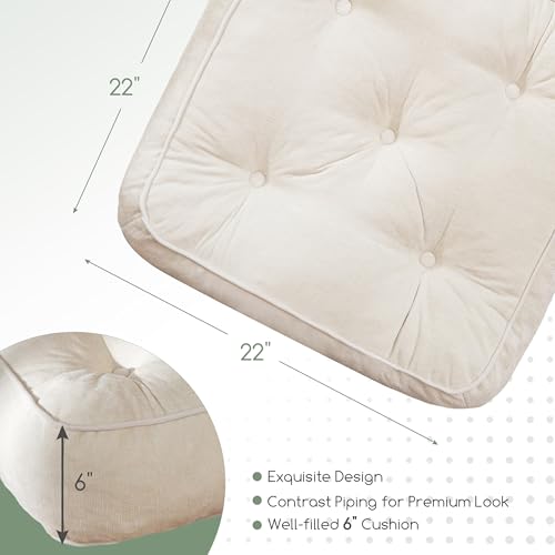 HIGOGOGO 6" Extra Thick Floor Pillow Cushion for Adults, Meditation Cushion Pillow with Handle, Lustrous Chenille Tufted, Square Floor Sitting for Tatami Living Room or Yoga, 22x22 Inch, 2Pack, Beige - color: Square Beige, size: 6" Thick(Pack of 2)