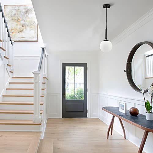 DIRYZON Modern Globe Pendant Lighting for Kitchen Island Black Hanging Ceiling Light Dining Pendant Chandelier Fixture with 7.9 Inches Milky White Frosted Lampshade - color: Black, size: 8 Inch-Hardwired