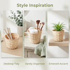 Bamboo Woven Storage Basket Set of 4 Small Decorative Sundries Organizer Baskets for Home Desktop Plant Holder and Room Decor