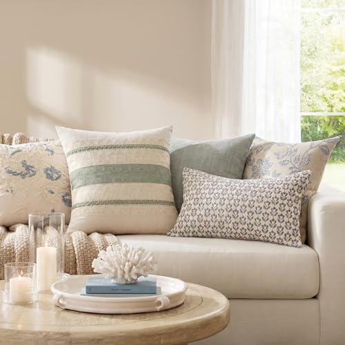 Fancy Homi Set of 2 Sage Green Boho Small Decorative Throw Pillow Covers 14x14 Inch for Living Room Bedroom Couch Bed Sofa, Rustic Retro Cushion Case, Bohemian Room Home Decor, Women Teen Girls Gift - color: Sage Green, size: 14" x 14" (Pack of 2)