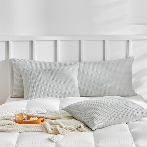 WARMDERN Waffle Weave Pillowcases Body Size 1 Pack Pillow Cases Soft Microfiber Pillow Case Covers Set of 2 Boho Woven Textured Pillowcase with Envelope Closure(Light Grey, Body, 20x54 Inches) - color: Light Grey-waffle Weave, size: 20" x 54" (Pack of 1)
