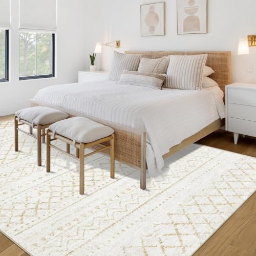 Area Rug for Living Room 6x9: Large Washable Boho Moroccan Rugs Geometric Neutral Rug, Non-Slip Foldable Morden Farmhouse Indoor Floor Carpet for Bedroom Dining Table Home(Beige,6X9) - color: Beige, size: 6' X 9' (Rectangular)