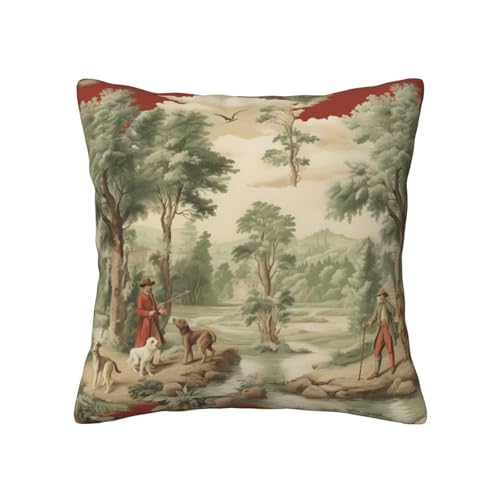 Vintage French Country Throw Pillow Covers 18x18 Set of 2 Hunting Fishing Trees Decorative Pillow Covers for Sofa Couch Bed Home Decor - color: French Country, size: 18" x 18" (Pack of 1)