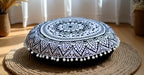 ICC 32 Inch Floor Pillows & Cushion Covers, Decorative Hippie Mandala Pouf Pillow Cover Bohemian Seating Meditation Cushion Cover, Large Boho Ottoman Case Pillowcase for Couch Round (Black Flower) - size: 32" x 32" (Pack of 1), style: Black Flower