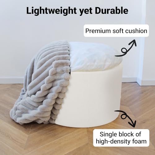 Round Stuffed Pouf Ottoman, Stripe Faux Fur Footrest, Solid Block Support+Soft Cushion Comfort, Removable Washable Cover, 20" Floor Pouf for Living Room Bedroom Dorm Vanity Under Desk, Gray - color: Grey